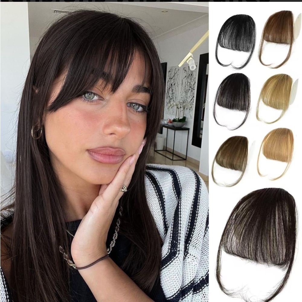 Black Sleek Hair Extensions with Face-Framing Bangs